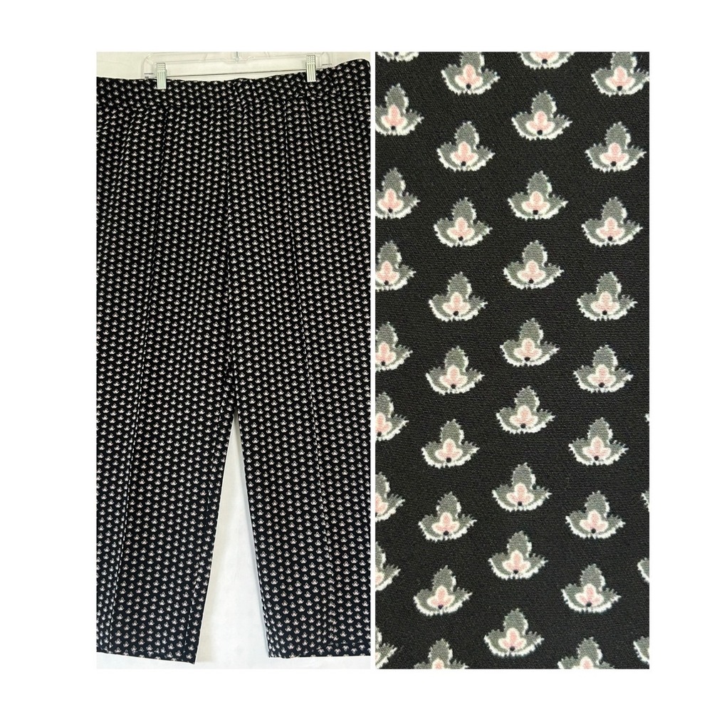 Isaac Mizrahi Live Womens XL Petite Black Floral Pull On Ankle Pants A367569